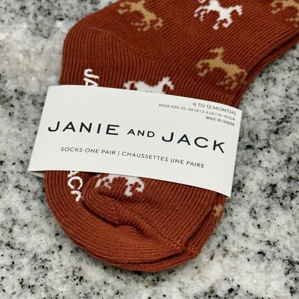 Janie and Jack Kids 6-12M Socks Rust Brown Horse Pattern Equestrian Preppy